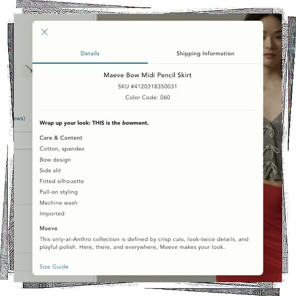 NWT: Lightweight Red Cotton Blend Bow Embroidered Midi Skirt (S) by Maeve - Picture 4 of 4